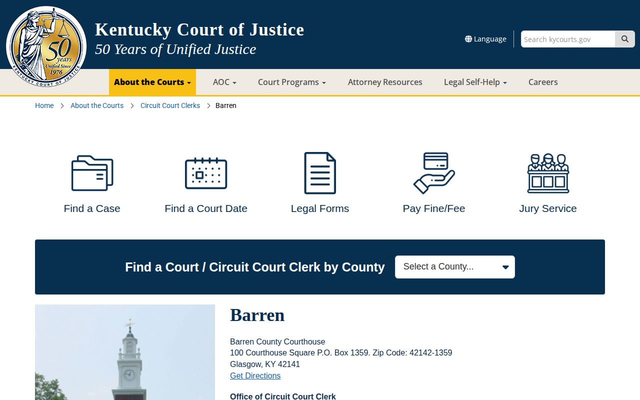 Kentucky Court of Justice Barren County information page